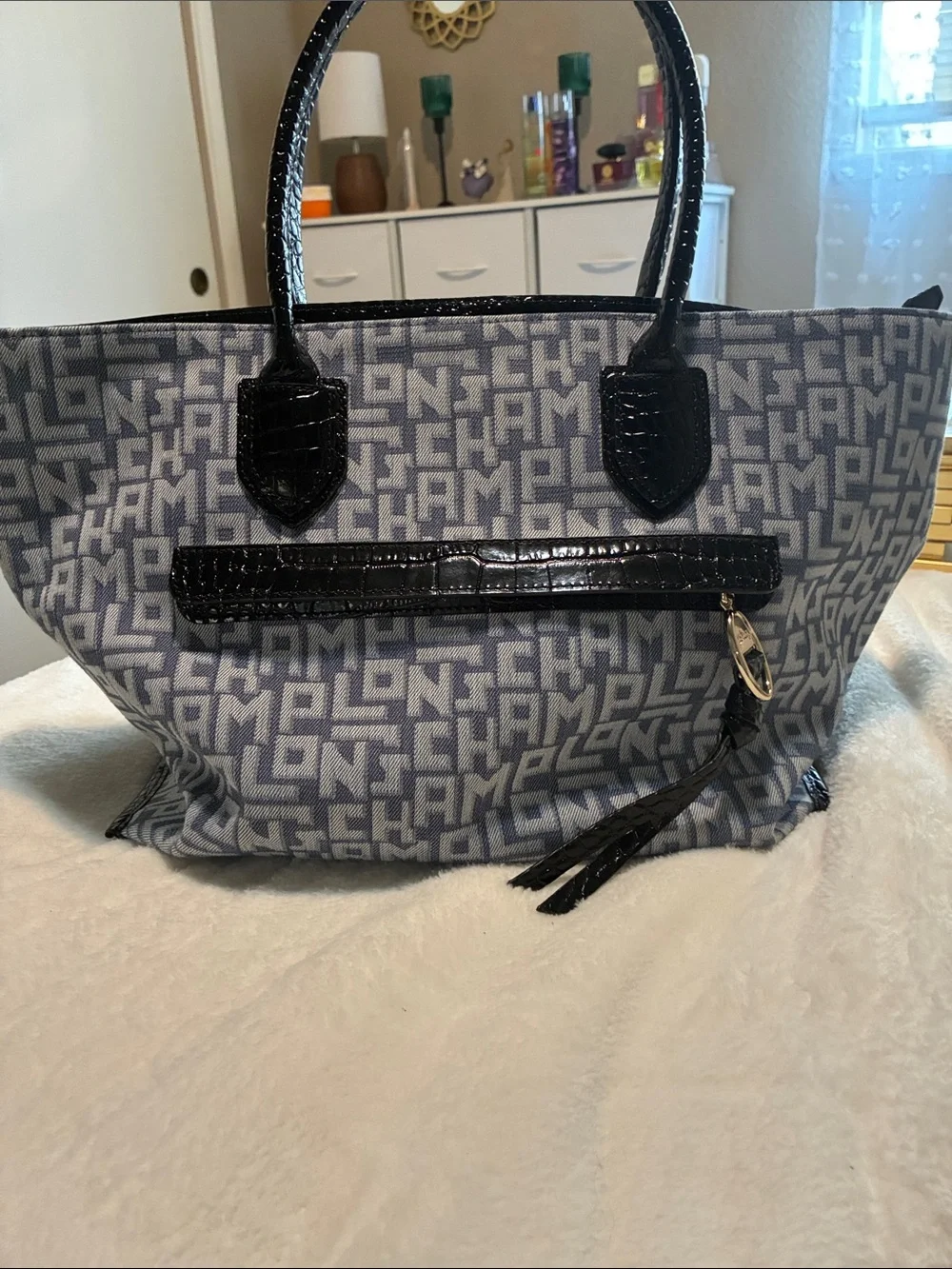 Monogram Canvas Tote with Black Trim